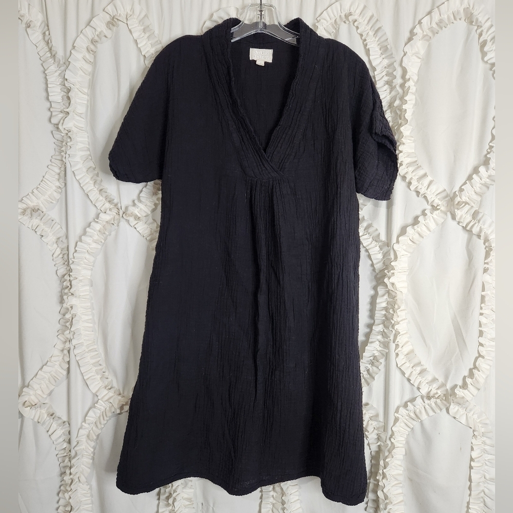 Honest Cotton Black Gauze Short Sleeve Mini Dress Oversized One Size